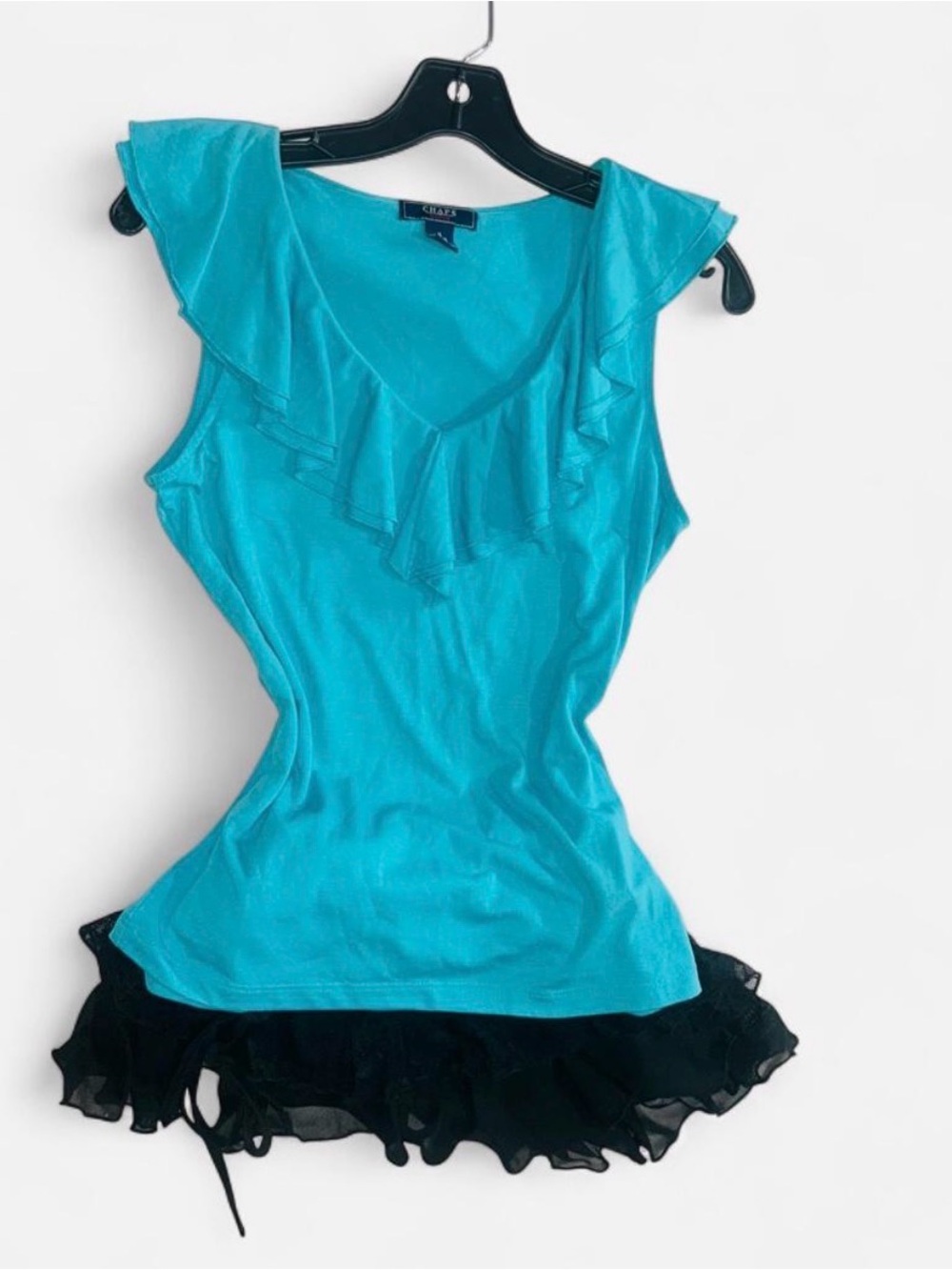 Chaps Turquoise Ruffle V-Neck Tank - Picture 2 of 6